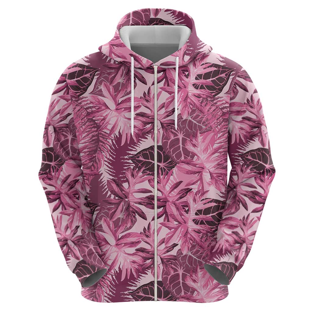 Hawaii Pink Tropical Leaves Zip Hoodie LT01 - Polynesian Pride