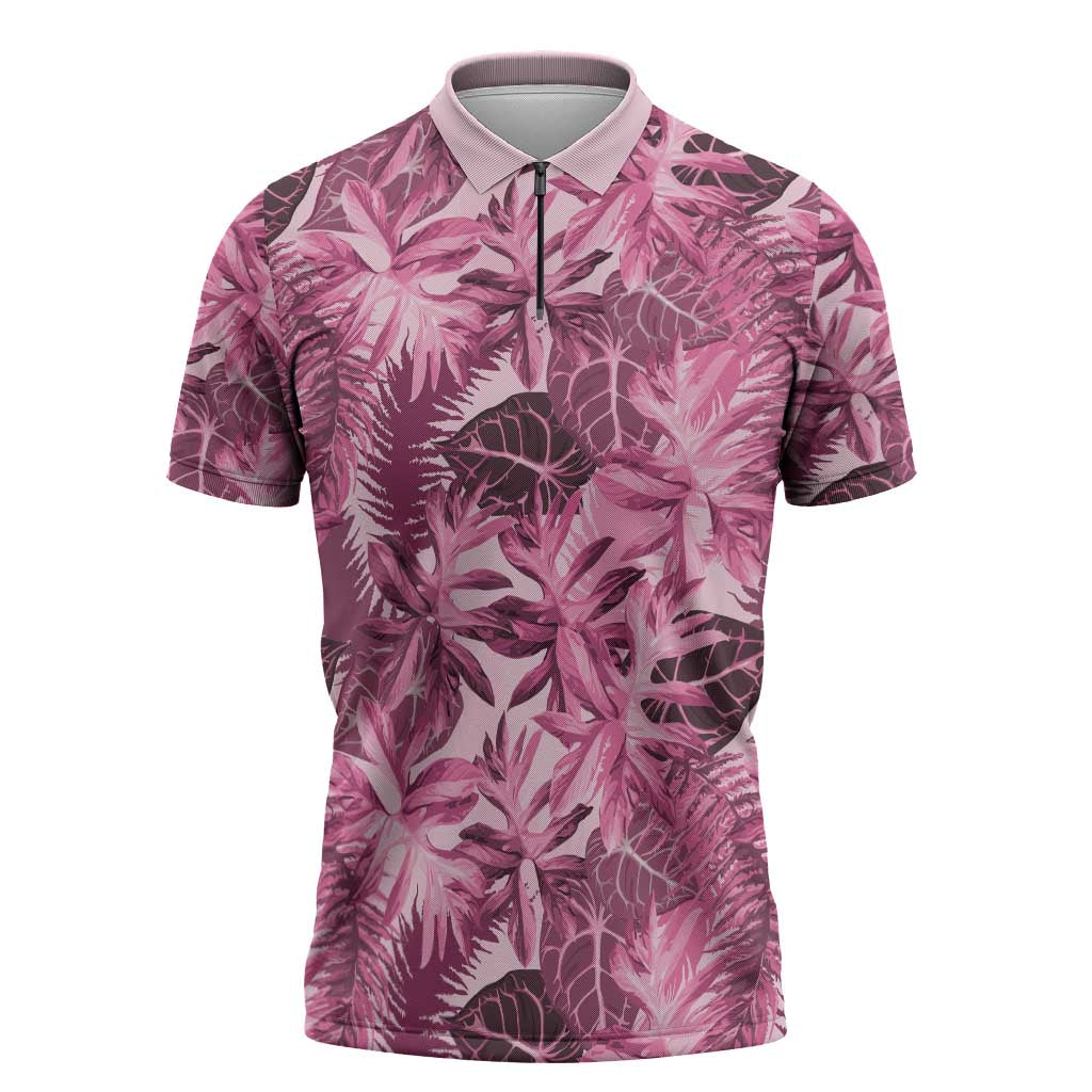 Hawaii Pink Tropical Leaves Zipper Polo Shirt LT01 Pink - Polynesian Pride