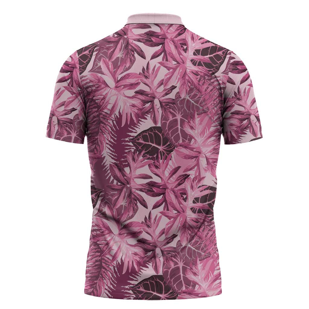 Hawaii Pink Tropical Leaves Zipper Polo Shirt LT01 - Polynesian Pride