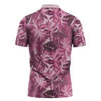 Hawaii Pink Tropical Leaves Zipper Polo Shirt LT01 - Polynesian Pride