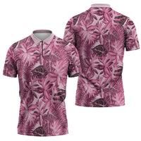 Hawaii Pink Tropical Leaves Zipper Polo Shirt LT01 - Polynesian Pride