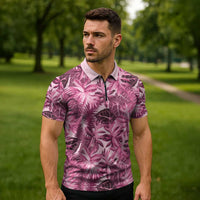 Hawaii Pink Tropical Leaves Zipper Polo Shirt LT01 - Polynesian Pride