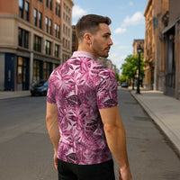 Hawaii Pink Tropical Leaves Zipper Polo Shirt LT01 - Polynesian Pride