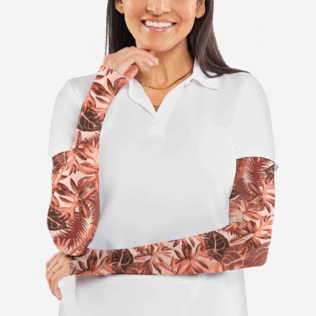 Hawaii Red Brown Tropical Leaves Arm Sleeves - Polynesian Pride