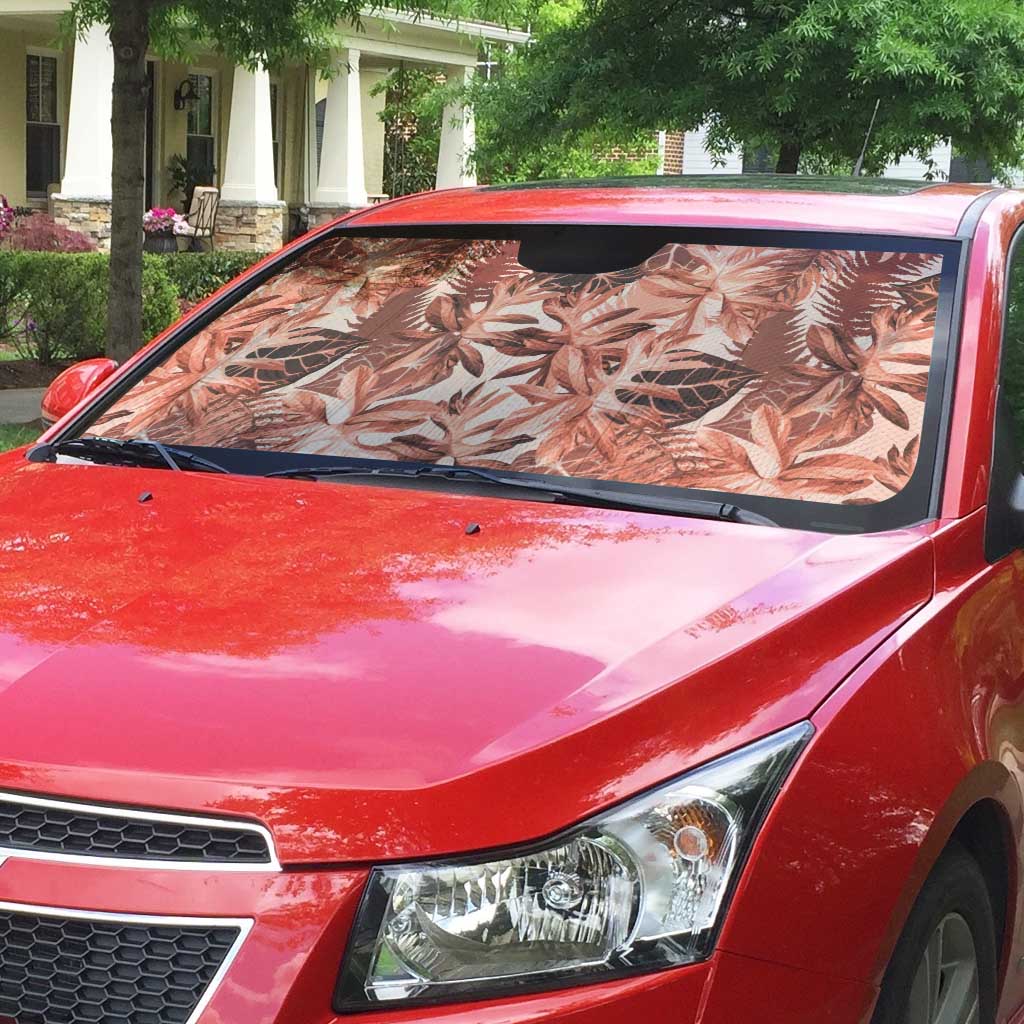Hawaii Red Brown Tropical Leaves Auto Sun Shade - Polynesian Pride