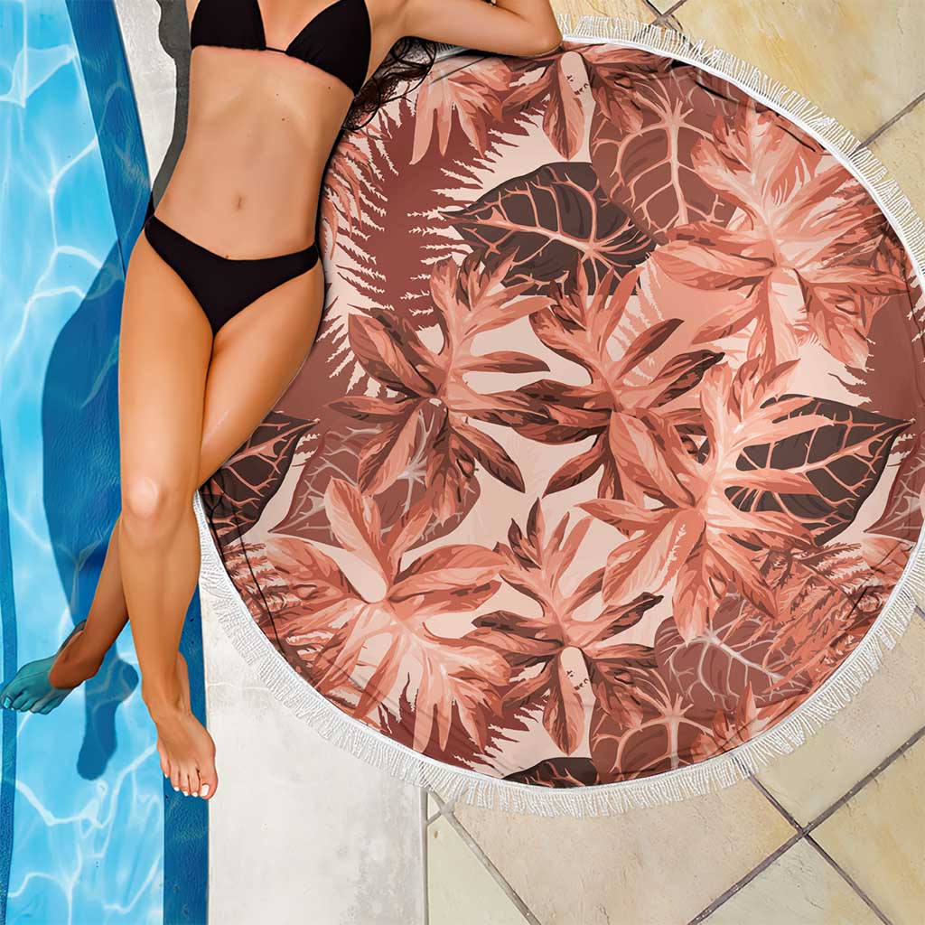 Hawaii Red Brown Tropical Leaves Beach Blanket - Polynesian Pride