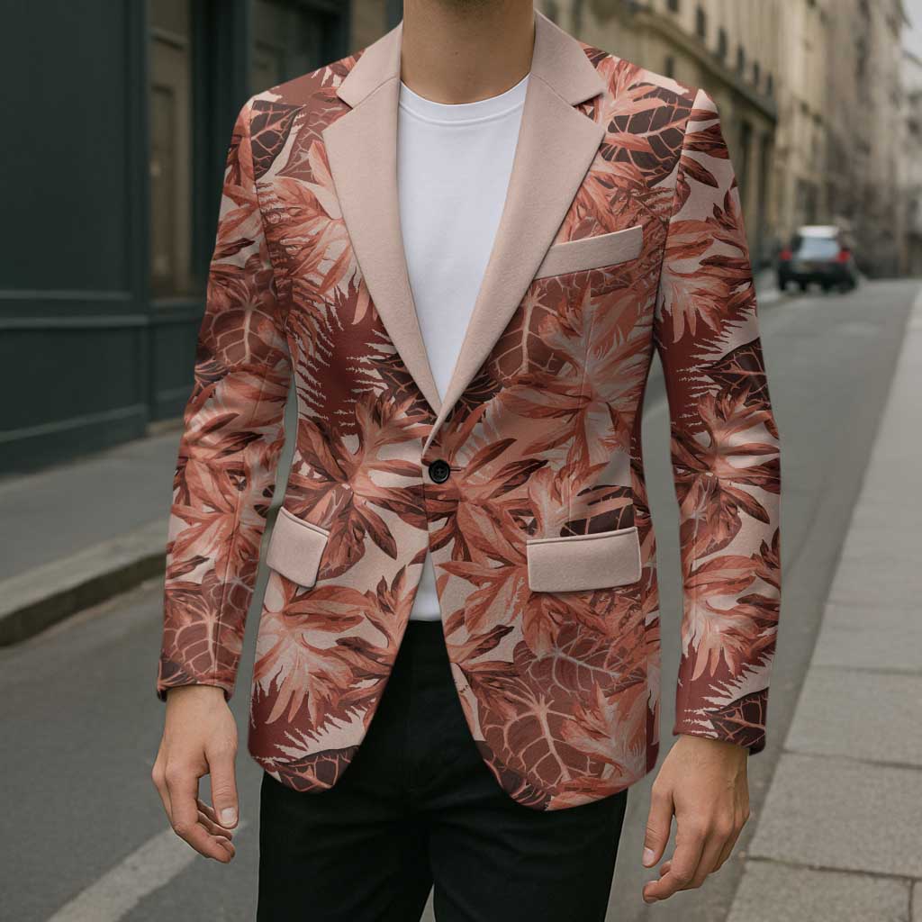 Hawaii Red Brown Tropical Leaves Blazer - Polynesian Pride