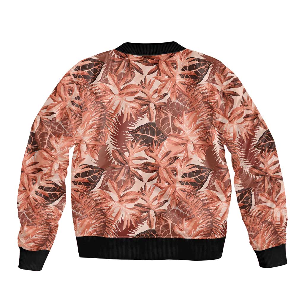 Hawaii Red Brown Tropical Leaves Bomber Jacket - Polynesian Pride