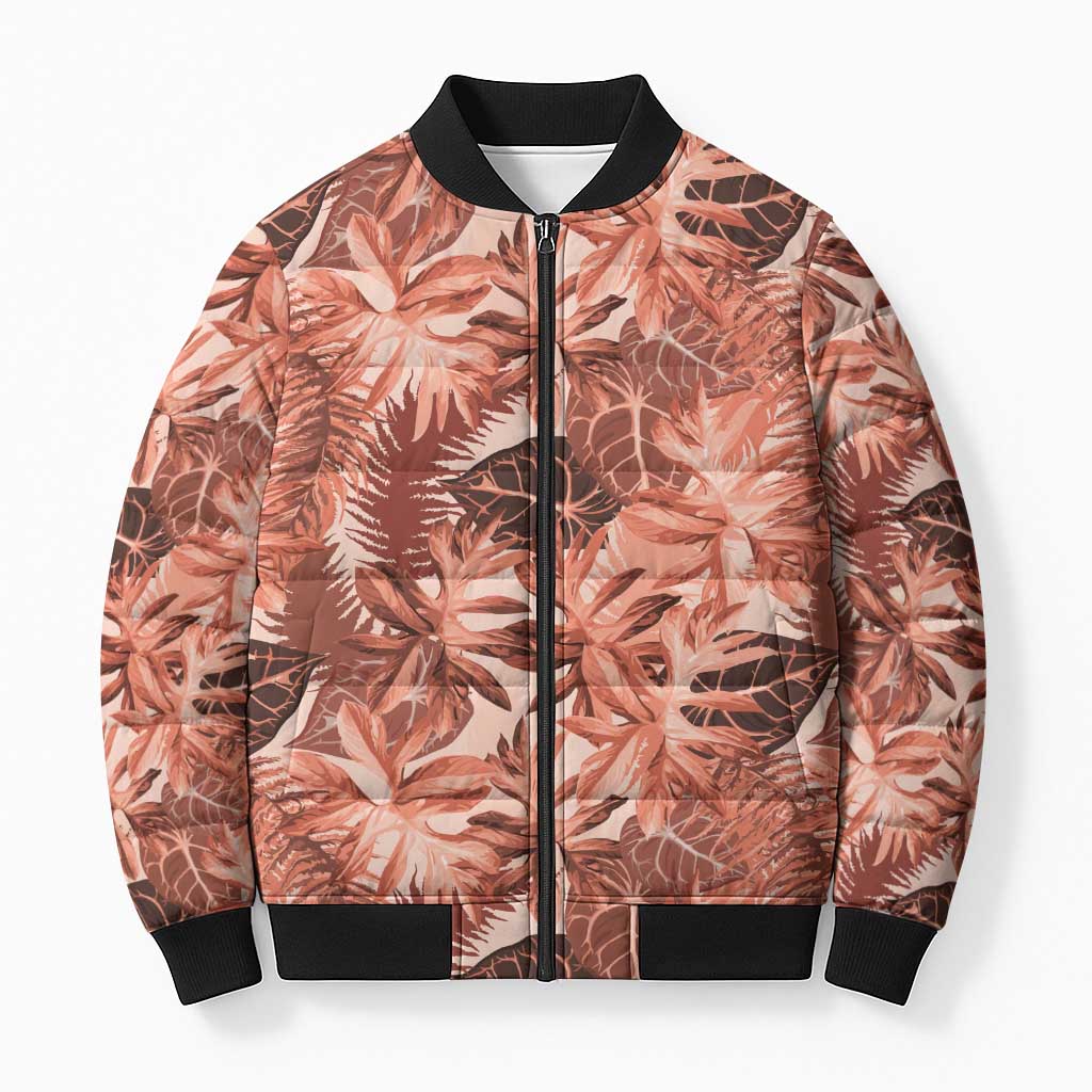 Hawaii Red Brown Tropical Leaves Bomber Puffer Jacket LT01 Unisex Brown - Polynesian Pride