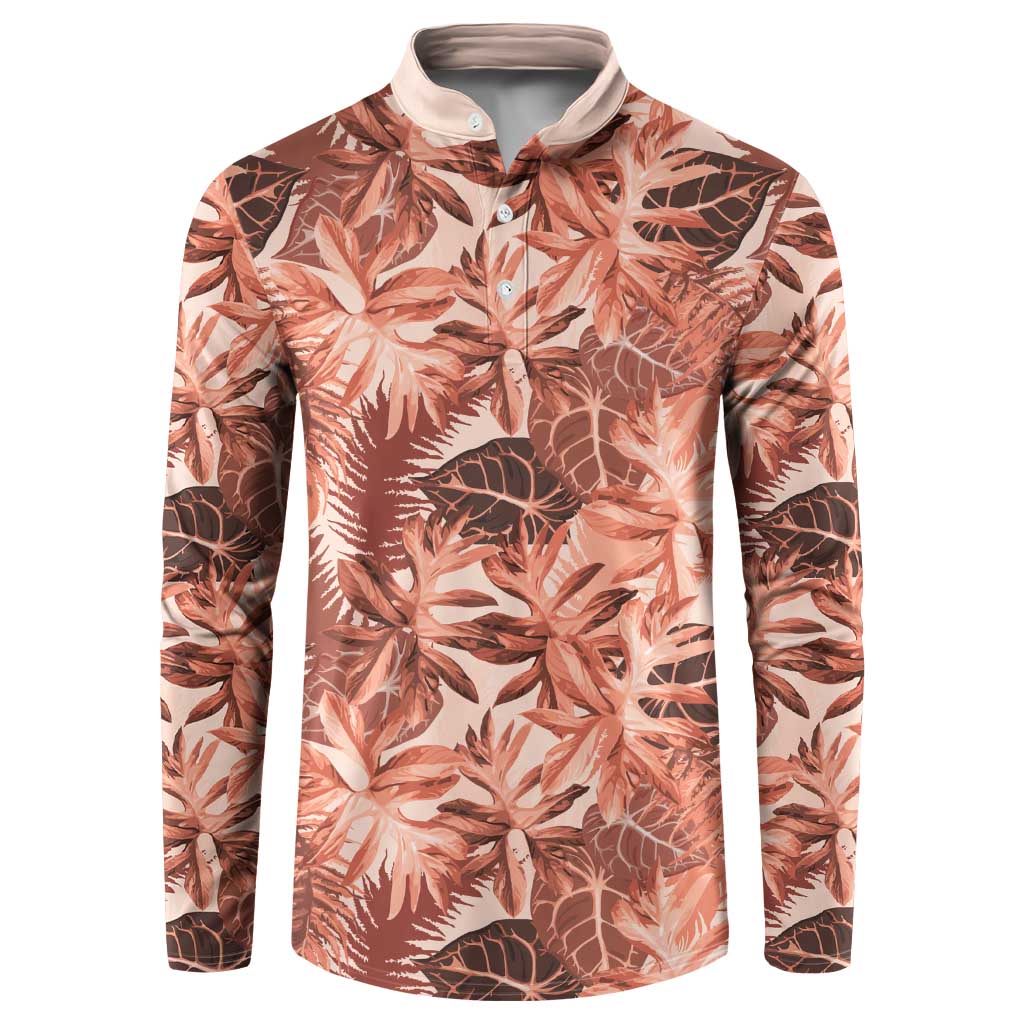 Hawaii Red Brown Tropical Leaves Button Sweatshirt LT01 Brown - Polynesian Pride
