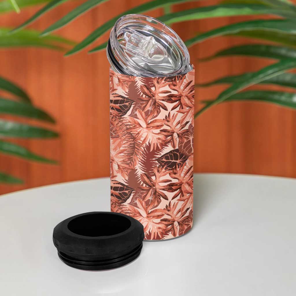 Hawaii Red Brown Tropical Leaves 4 in 1 Can Cooler Tumbler - Polynesian Pride
