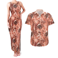 Hawaii Red Brown Tropical Leaves Couples Matching Tank Maxi Dress and Hawaiian Shirt - Polynesian Pride