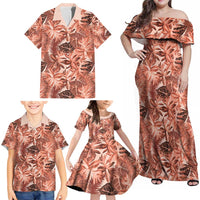 Hawaii Red Brown Tropical Leaves Family Matching Off Shoulder Maxi Dress and Hawaiian Shirt LT01 - Polynesian Pride