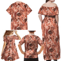Hawaii Red Brown Tropical Leaves Family Matching Off Shoulder Maxi Dress and Hawaiian Shirt LT01 - Polynesian Pride