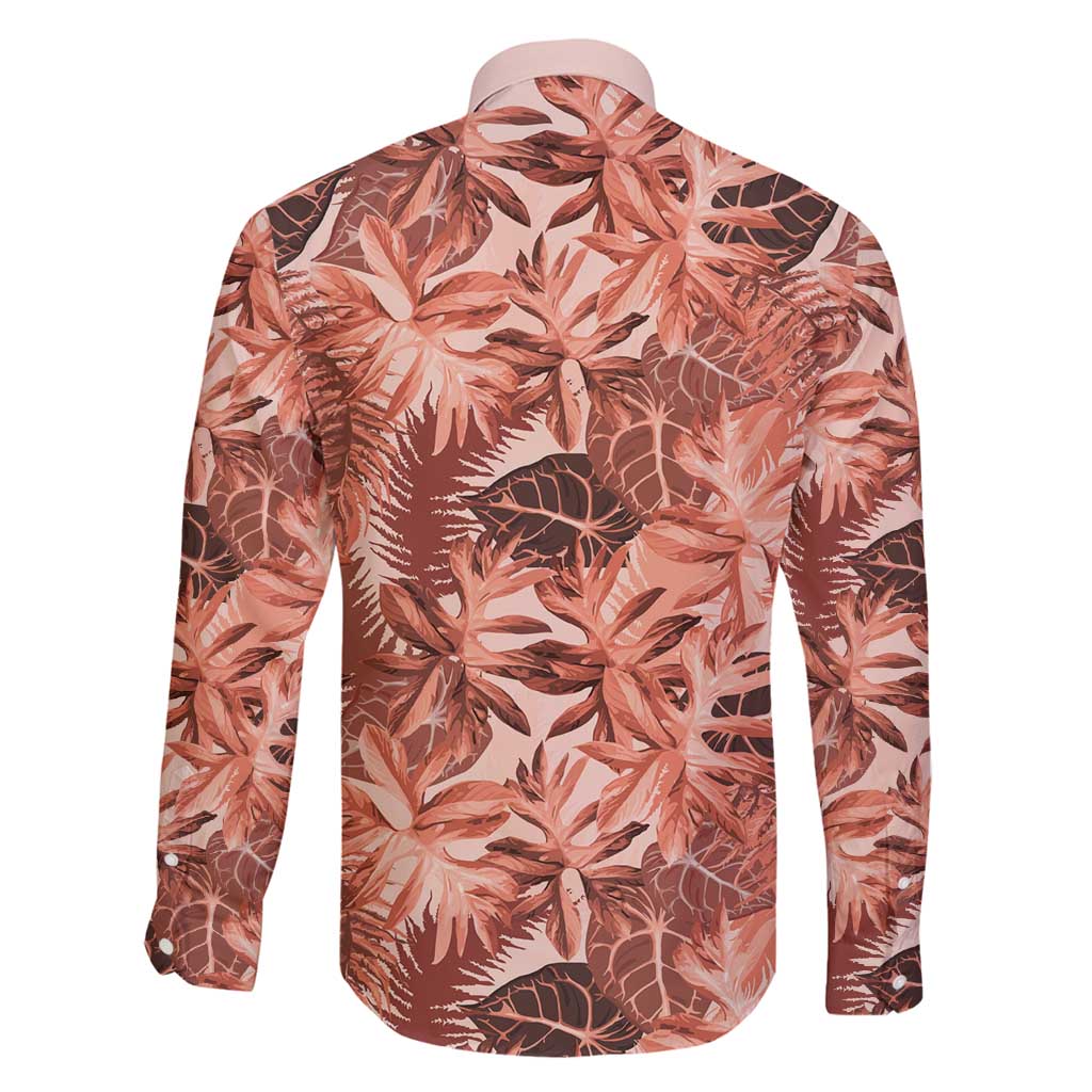 Hawaii Red Brown Tropical Leaves Family Matching Off Shoulder Maxi Dress and Hawaiian Shirt LT01 - Polynesian Pride