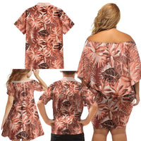 Hawaii Red Brown Tropical Leaves Family Matching Off Shoulder Short Dress and Hawaiian Shirt LT01 - Polynesian Pride
