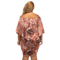 Hawaii Red Brown Tropical Leaves Family Matching Off Shoulder Short Dress and Hawaiian Shirt LT01 - Polynesian Pride