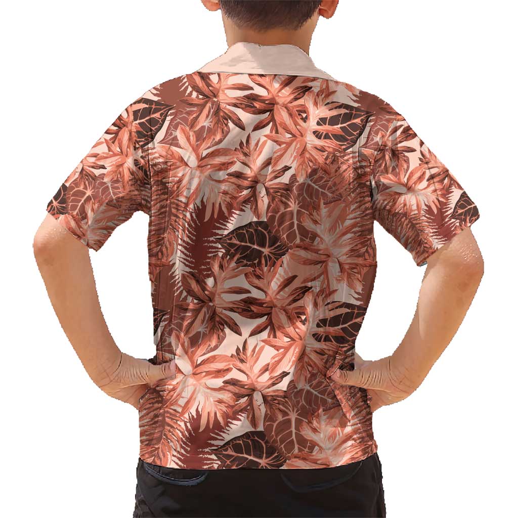 Hawaii Red Brown Tropical Leaves Family Matching Short Sleeve Bodycon Dress and Hawaiian Shirt LT01 - Polynesian Pride
