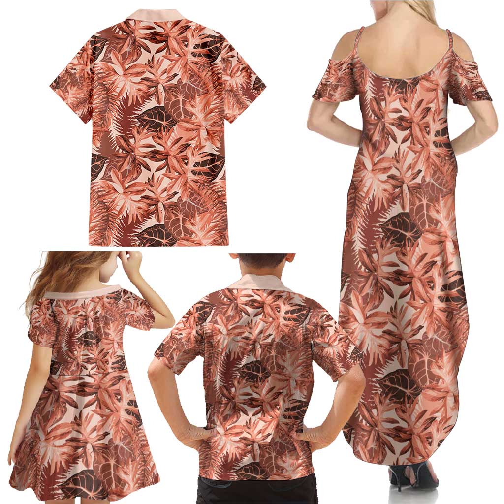 Hawaii Red Brown Tropical Leaves Family Matching Summer Maxi Dress and Hawaiian Shirt LT01 - Polynesian Pride