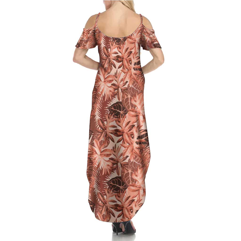Hawaii Red Brown Tropical Leaves Family Matching Summer Maxi Dress and Hawaiian Shirt LT01 - Polynesian Pride
