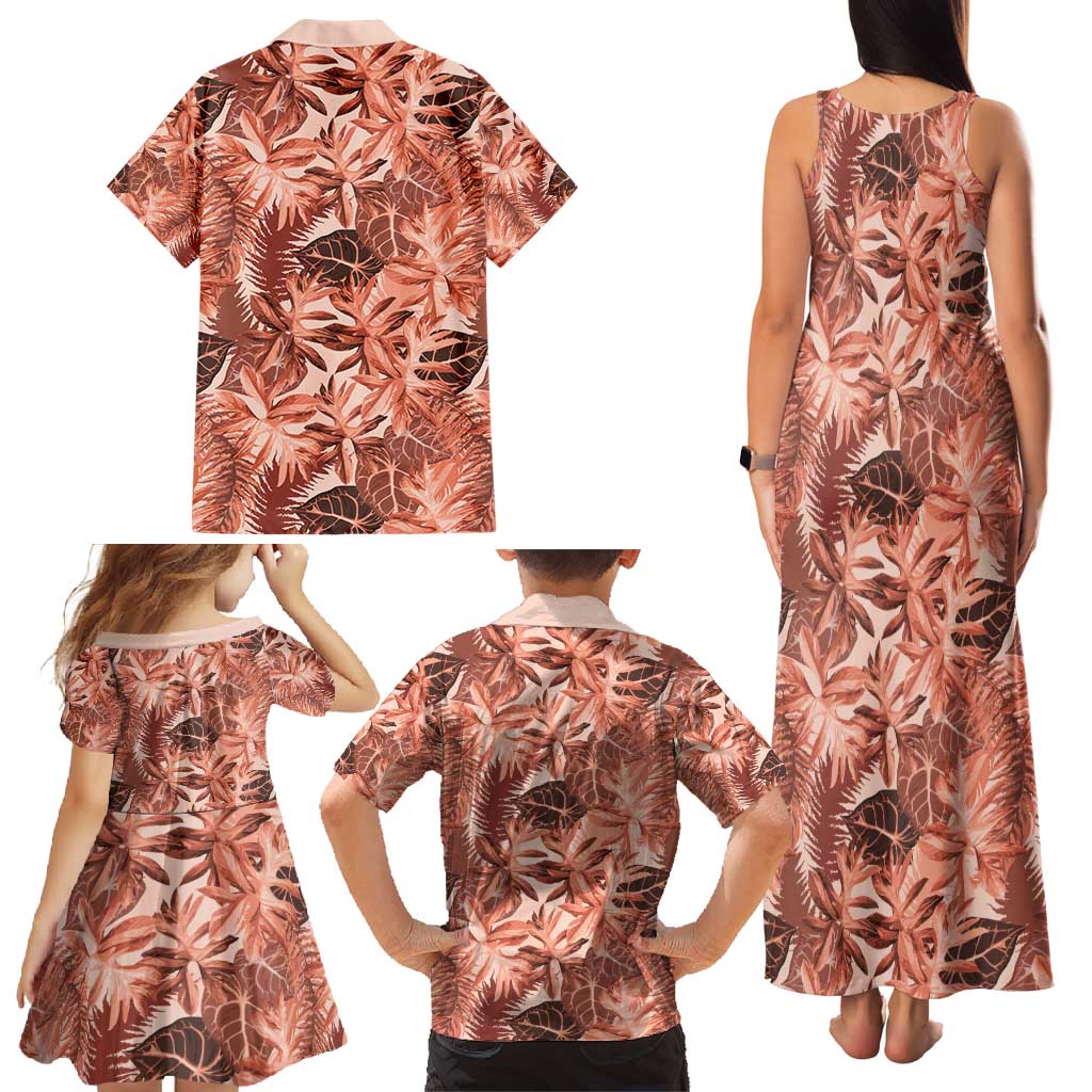 Hawaii Red Brown Tropical Leaves Family Matching Tank Maxi Dress and Hawaiian Shirt LT01 - Polynesian Pride