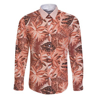Hawaii Red Brown Tropical Leaves Family Matching Tank Maxi Dress and Hawaiian Shirt LT01 Dad's Shirt - Long Sleeve Brown - Polynesian Pride