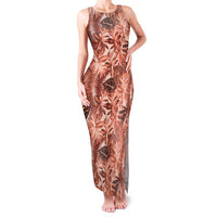 Hawaii Red Brown Tropical Leaves Family Matching Tank Maxi Dress and Hawaiian Shirt LT01 Mom's Dress Brown - Polynesian Pride
