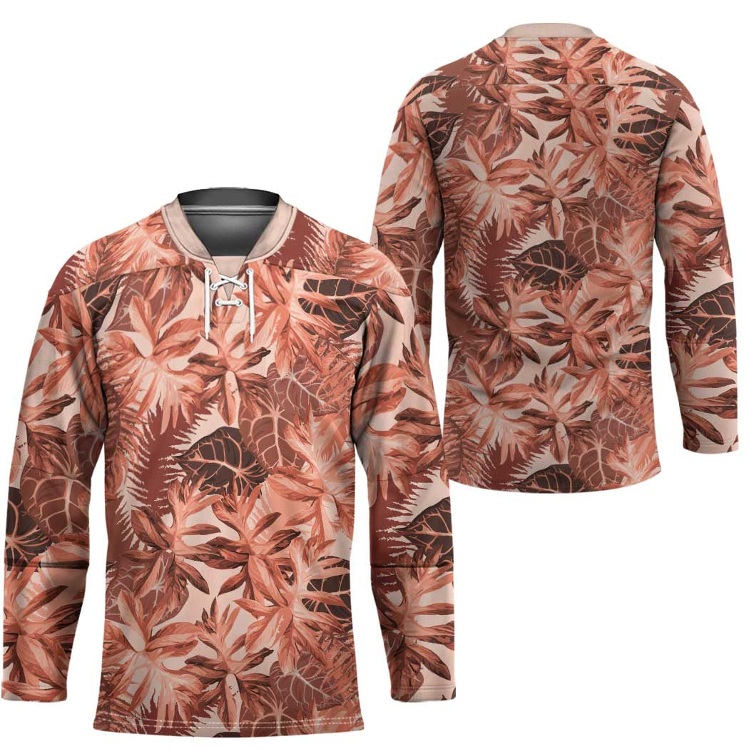 Hawaii Red Brown Tropical Leaves Hockey Jersey - Polynesian Pride