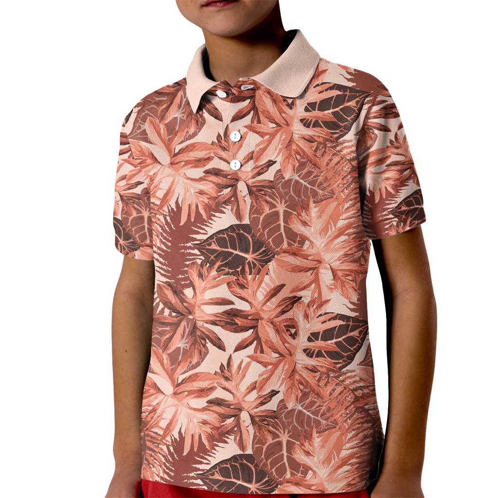 Hawaii Red Brown Tropical Leaves Kid Polo Shirt LT01 Kid Brown - Polynesian Pride