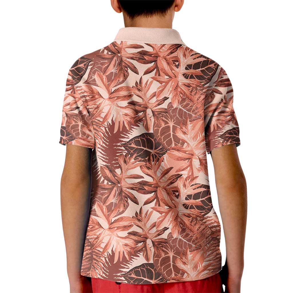 Hawaii Red Brown Tropical Leaves Kid Polo Shirt LT01 - Polynesian Pride