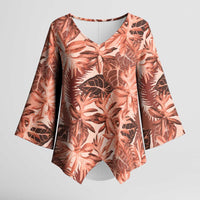Hawaii Red Brown Tropical Leaves Kimono Sleeve Blouse - Polynesian Pride