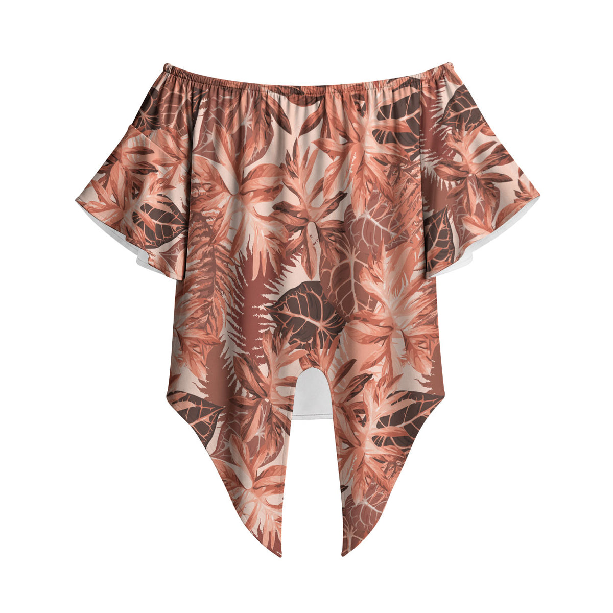 Hawaii Red Brown Tropical Leaves Off Shoulder Wrap Waist Top LT01 Brown - Polynesian Pride