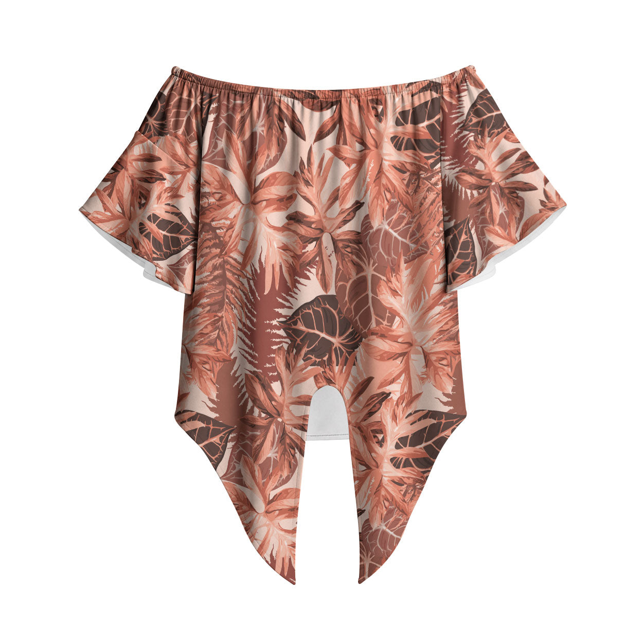Hawaii Red Brown Tropical Leaves Off Shoulder Wrap Waist Top LT01 Brown - Polynesian Pride