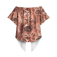 Hawaii Red Brown Tropical Leaves Off Shoulder Wrap Waist Top LT01 - Polynesian Pride