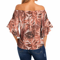 Hawaii Red Brown Tropical Leaves Off Shoulder Wrap Waist Top LT01 - Polynesian Pride