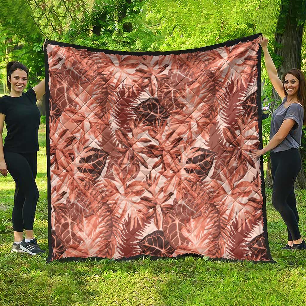 Hawaii Red Brown Tropical Leaves Quilt - Polynesian Pride