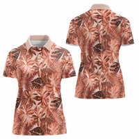 Hawaii Red Brown Tropical Leaves Women Polo Shirt - Polynesian Pride