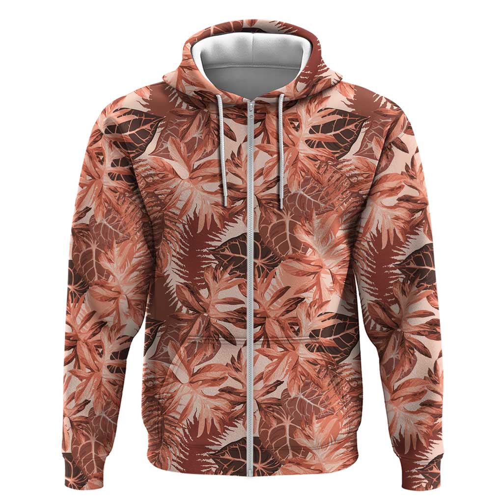 Hawaii Red Brown Tropical Leaves Zip Hoodie LT01 Zip Hoodie Brown - Polynesian Pride