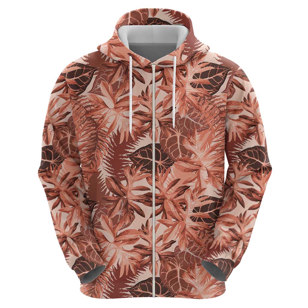 Hawaii Red Brown Tropical Leaves Zip Hoodie LT01 - Polynesian Pride