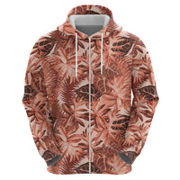 Hawaii Red Brown Tropical Leaves Zip Hoodie LT01 - Polynesian Pride