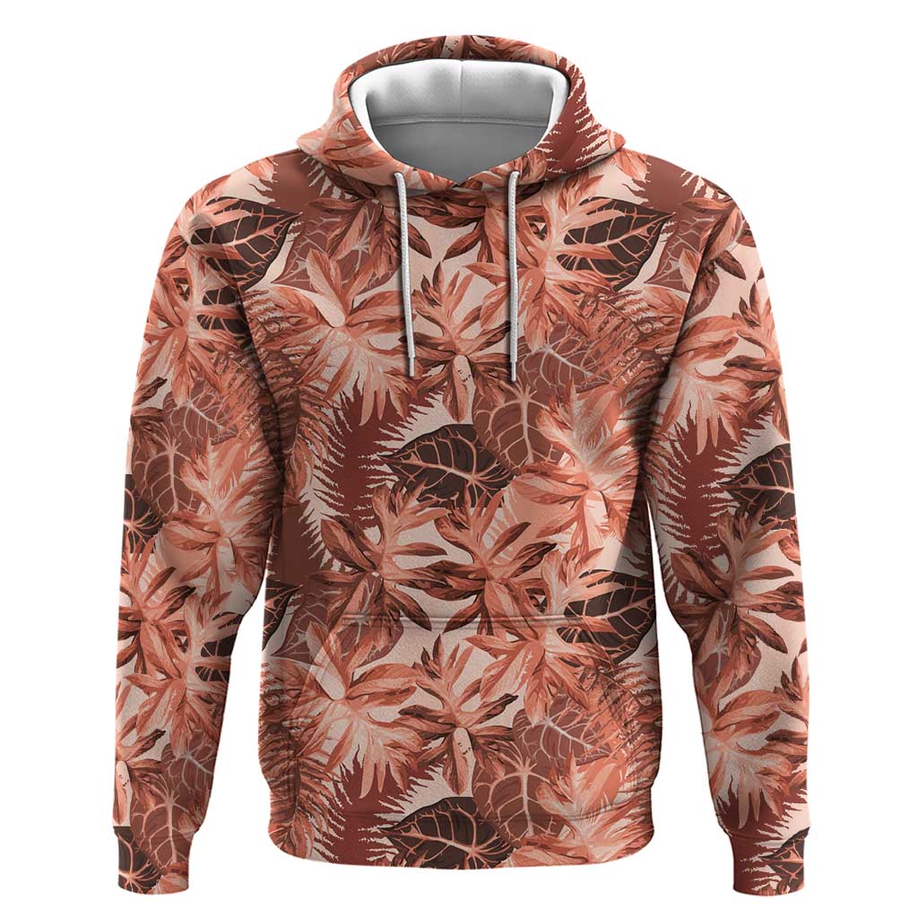 Hawaii Red Brown Tropical Leaves Zip Hoodie LT01 Pullover Hoodie Brown - Polynesian Pride
