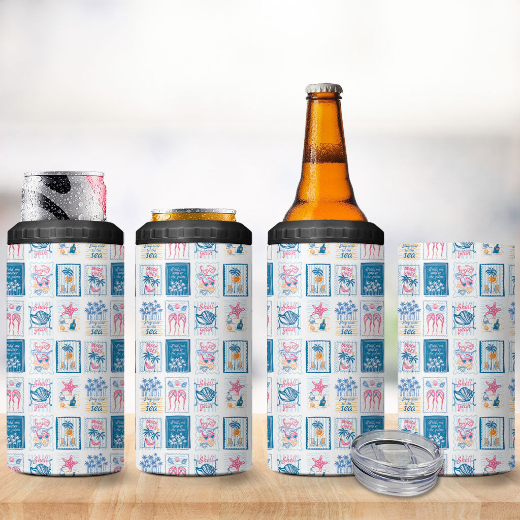 Hawaii Coastal Summer Postcard 4 in 1 Can Cooler Tumbler LT01 - Polynesian Pride
