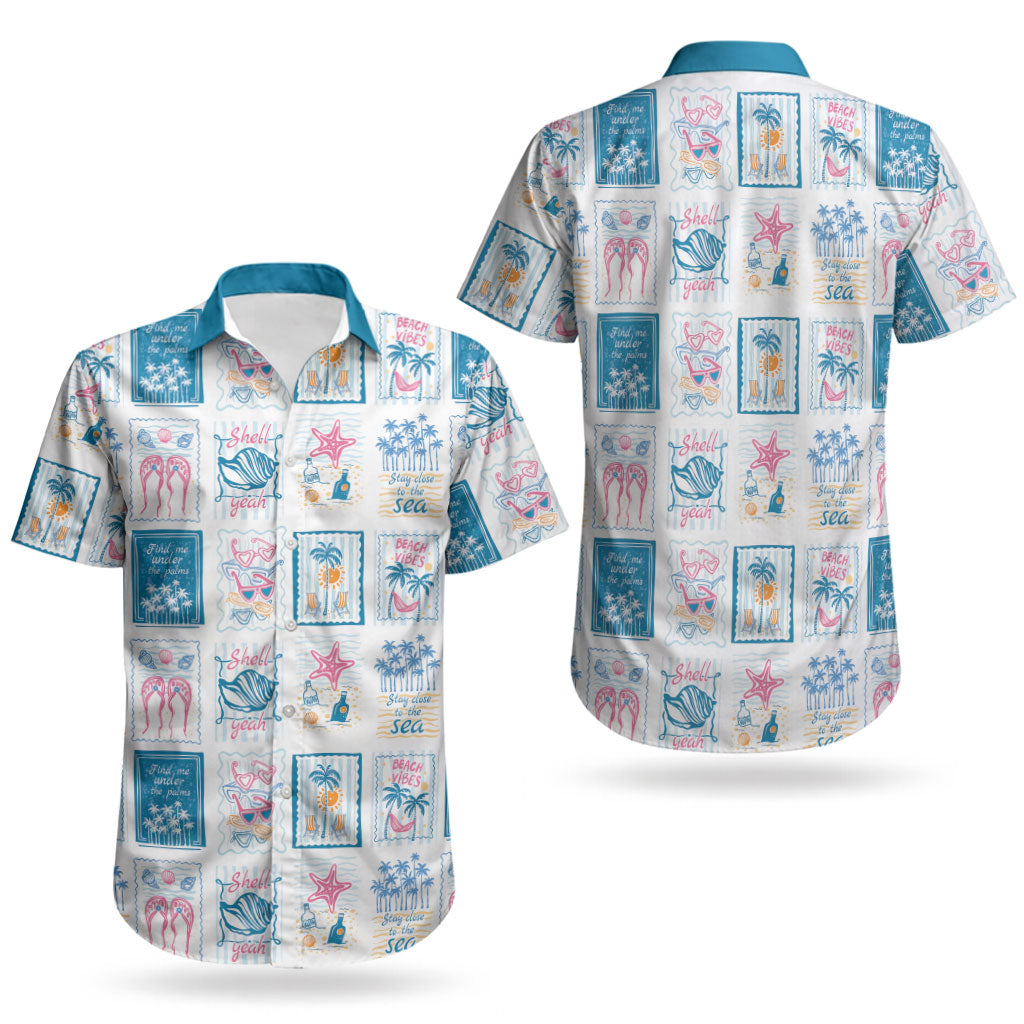 Hawaii Coastal Summer Postcard Couples Matching Long Sleeve Bodycon Dress and Hawaiian Shirt LT01 - Polynesian Pride