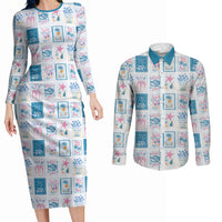 Hawaii Coastal Summer Postcard Couples Matching Long Sleeve Bodycon Dress and Long Sleeve Button Shirt LT01 Multicolor - Polynesian Pride