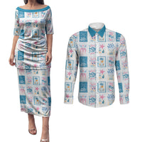 Hawaii Coastal Summer Postcard Couples Matching Puletasi and Long Sleeve Button Shirt LT01 Multicolor - Polynesian Pride