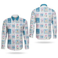 Hawaii Coastal Summer Postcard Couples Matching Puletasi and Long Sleeve Button Shirt LT01 - Polynesian Pride