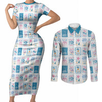 Hawaii Coastal Summer Postcard Couples Matching Short Sleeve Bodycon Dress and Long Sleeve Button Shirt LT01 Multicolor - Polynesian Pride
