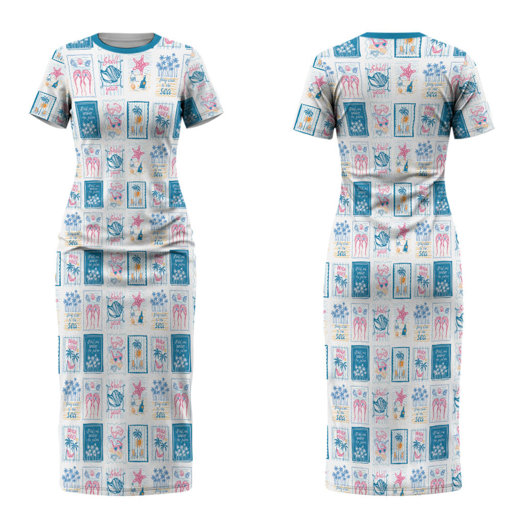 Hawaii Coastal Summer Postcard Couples Matching Short Sleeve Bodycon Dress and Long Sleeve Button Shirt LT01 - Polynesian Pride