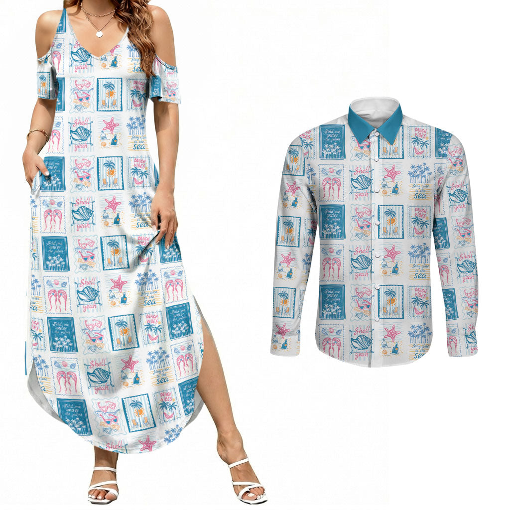 Hawaii Coastal Summer Postcard Couples Matching Summer Maxi Dress and Long Sleeve Button Shirt LT01 Multicolor - Polynesian Pride