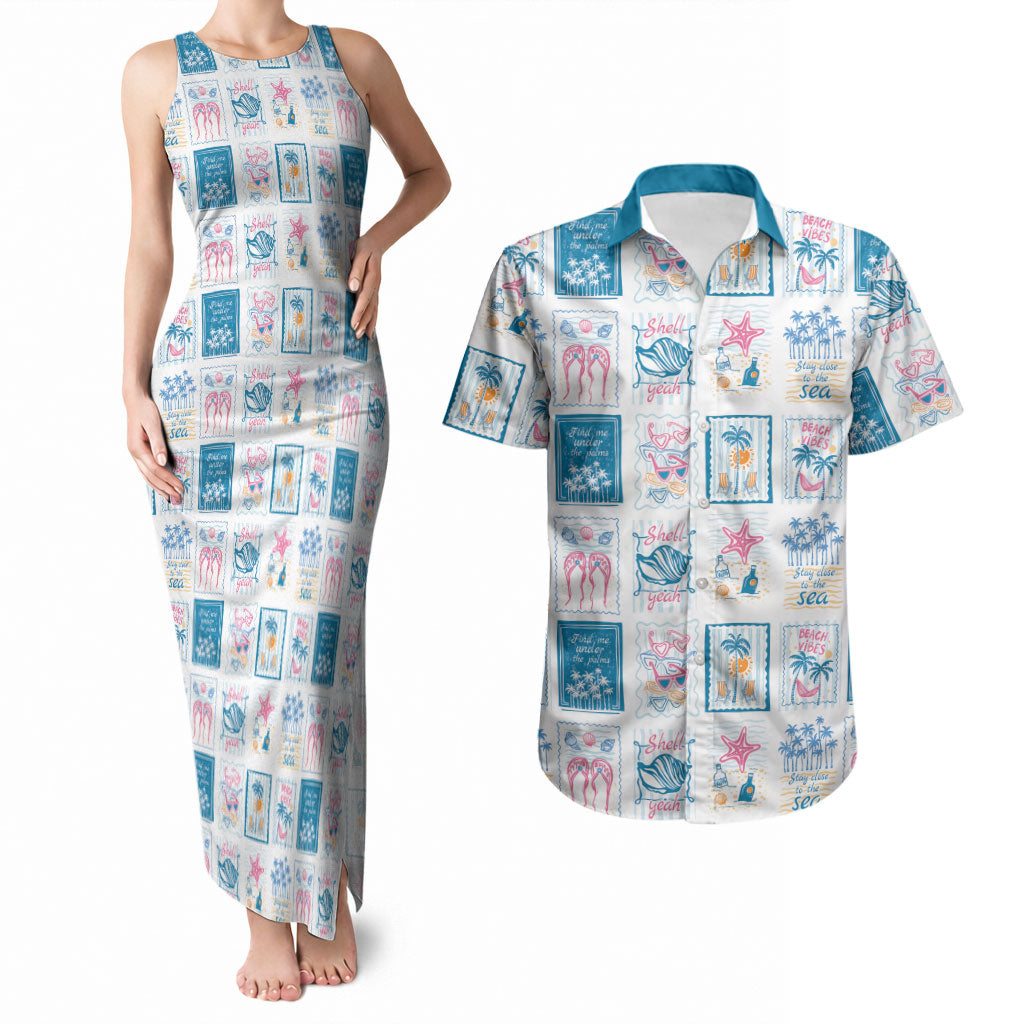 Hawaii Coastal Summer Postcard Couples Matching Tank Maxi Dress and Hawaiian Shirt LT01 Multicolor - Polynesian Pride